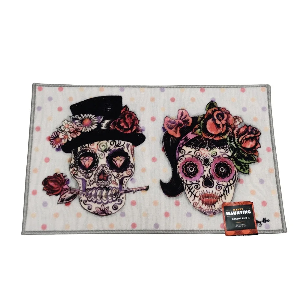 Happy Haunting Day Of The Dead Sugar Skull Accent Rug